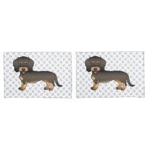 Wild Boar Wire Haired Dachshund Cartoon Dog & Paws Pillowcase