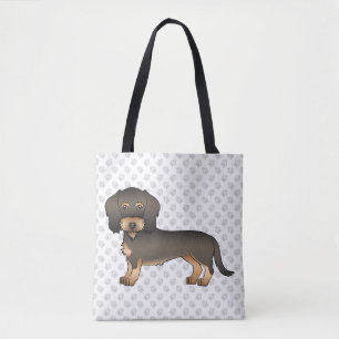 Wild Boar Wire Haired Dachshund Cartoon Dog & Paws Tote Bag
