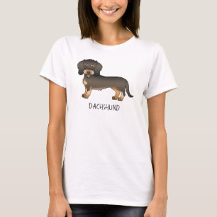 Wild Boar Wire Haired Dachshund Cartoon Dog & Text T-Shirt