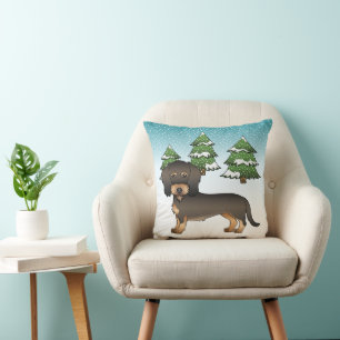 Wild Boar Wire Haired Dachshund Dog Winter Forest Cushion