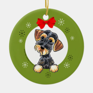 Wild Boar Wirehaired Dachshund Christmas Classic Ceramic Ornament