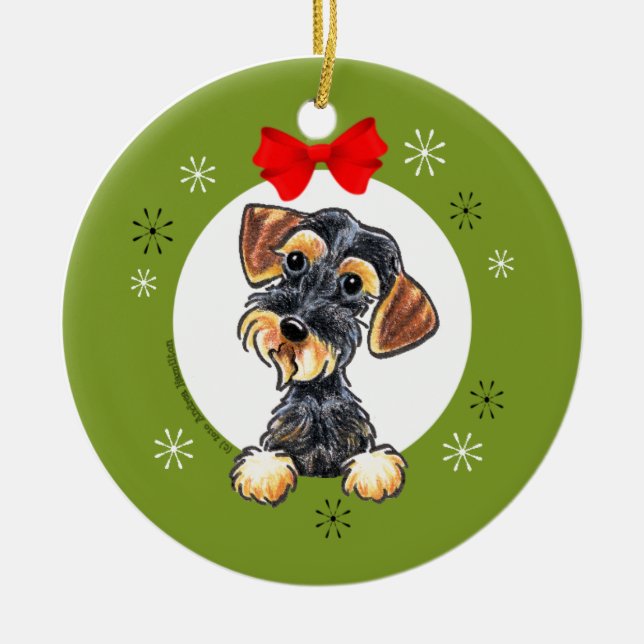 Wild Boar Wirehaired Dachshund Christmas Classic Ceramic Ornament (Front)