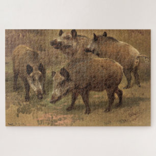Wild Boars in a Grassy Landscape (by Rosa Bonheur) Jigsaw Puzzle