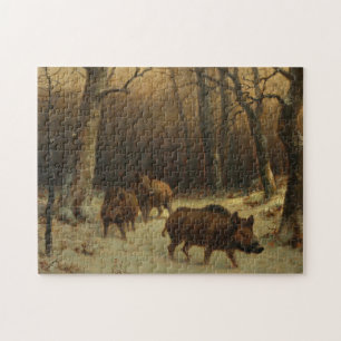 Wild Boars in the Snow (by Rosa Bonheur) Jigsaw Puzzle