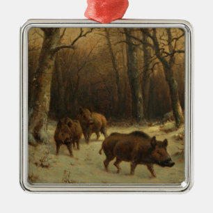 Wild Boars in the Snow (by Rosa Bonheur) Metal Ornament