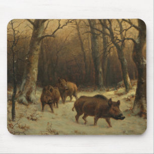 Wild Boars in the Snow (by Rosa Bonheur) Mouse Pad