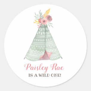 Wild Boho Girl Birthday Party Classic Round Sticker