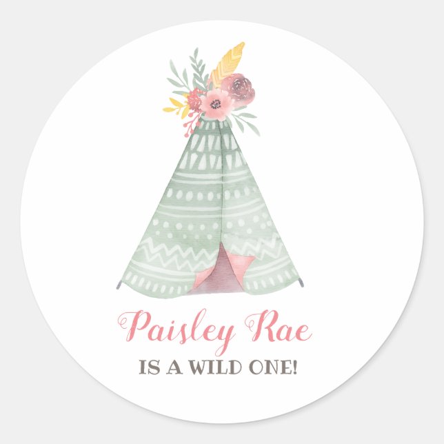 Wild Boho Girl Birthday Party Classic Round Sticker (Front)