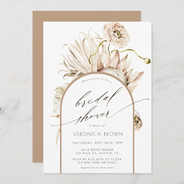 Wild Boho Protea Pampas Grass Bridal Shower  Invitation (Front/Back)