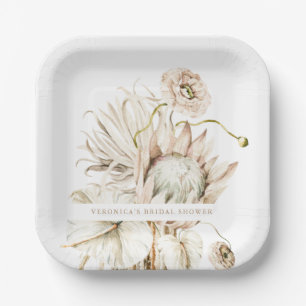 Wild Boho Protea Pampas Grass Floral Bridal Shower Paper Plate