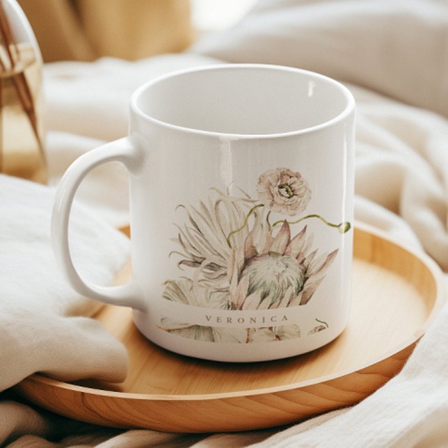 Wild Boho Protea Pampas Grass Floral Personalised Coffee Mug (Creator Uploaded)