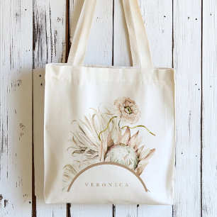 Wild Boho Protea Pampas Grass Floral Personalised  Tote Bag