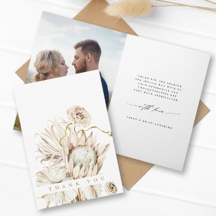 Wild Boho Protea Pampas Grass Floral Wedding Photo Thank You Card