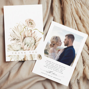 Wild Boho Protea Pampas Grass Floral Wedding Photo Thank You Card