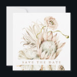 Wild Boho Protea Pampas Grass Wedding Photo Square Save The Date<br><div class="desc">This wedding save the date invitation features painted watercolor protea,  dry pampas grass,  wildflower,  and exotic leaves with a faded photo on the back. For more advanced customisation of this design,  please click the BLUE DESIGN TOOL BUTTON. Matching items are also available.</div>