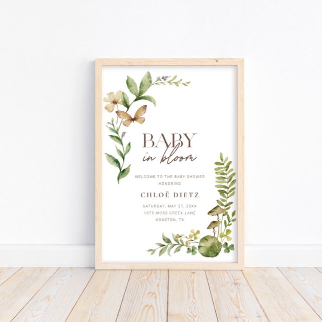 Wild Botanical Baby in Bloom Rustic Welcome Poster (Creator Uploaded)