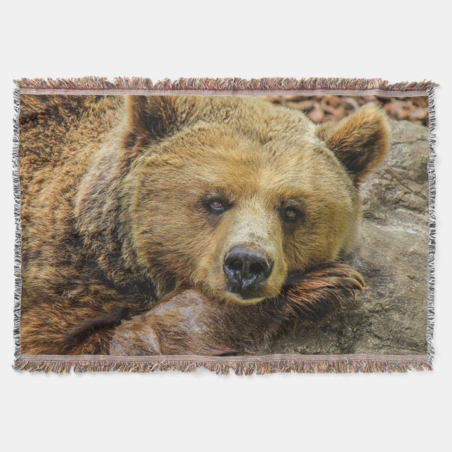 Wild Brown Bear Throw Blanket (Front)