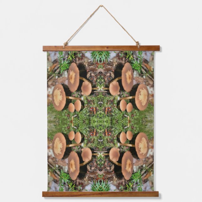 Wild Brown Mushroom Cluster Abstract Hanging Tapestry (Front)