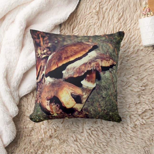 Wild Brown Mushrooms In Tree Crevice   Cushion (Blanket)