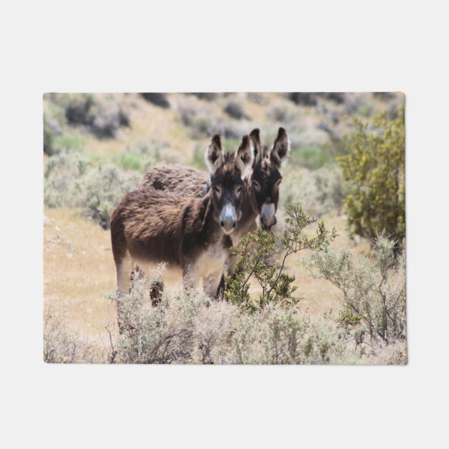 Wild Burro Couple in Central Nevada Doormat (Front)
