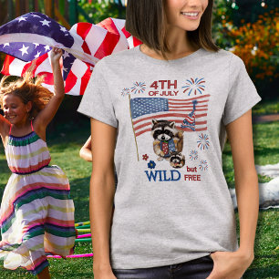 Wild but Free" Racoon Mum & Baby 4th of July T-Shirt