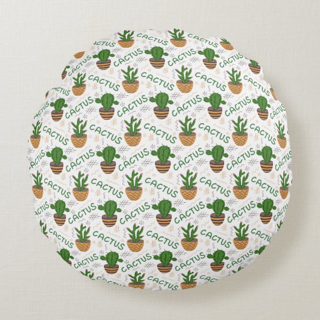 Wild Cactus Pattern Round Cushion (Front)