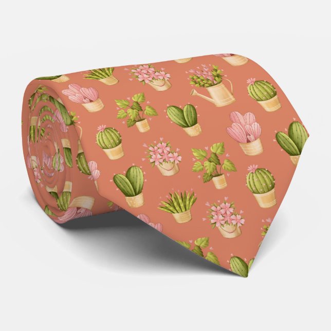 Wild Cactus Pattern Tie (Rolled)