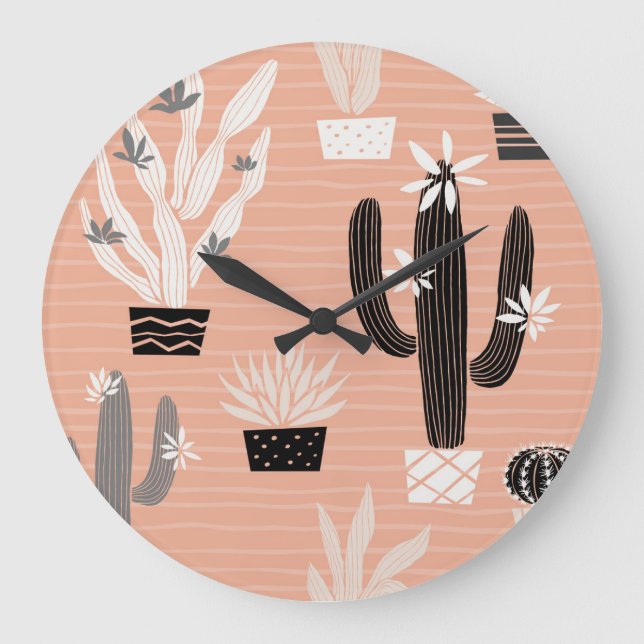 Wild Cactuses: Colourful Watercolor Pattern Large Clock (Front)