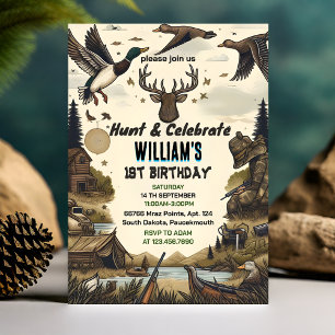 Wild Camo Oh Deer Duck hunting 1st birthday Invitation