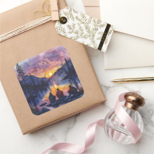 Wild Camping Hiking Nature Watercolour Square Sticker