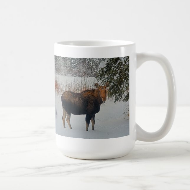 Wild Canadian Moose Cow in Winter Snow IV Coffee Mug (Right)