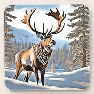 Wild Canadian Reindeer Design Coaster