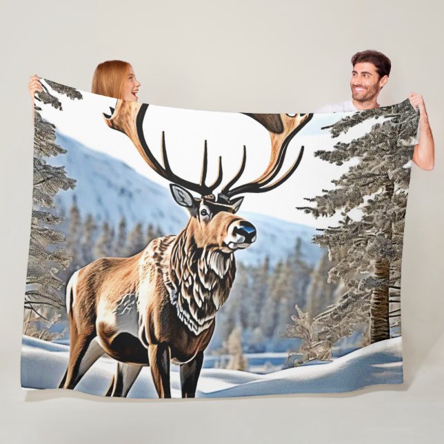 Wild Canadian Reindeer Design Fleece Blanket (In Situ)