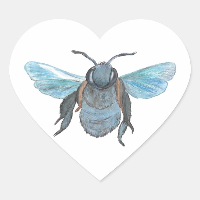 Wild Carpenter Bee Flying Heart Sticker (Front)