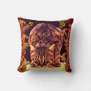 WILD CAT KITTEN Yellow Floral Swirls Cushion