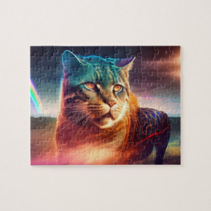 Wild Cat with Rainbow Colours, Cat Jigsaw Puzzle