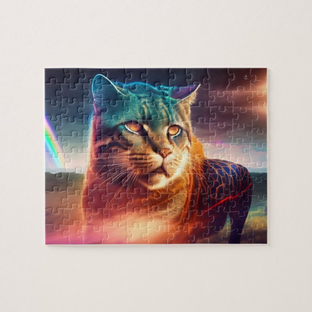 Wild Cat with Rainbow Colours, Cat Jigsaw Puzzle (Horizontal)