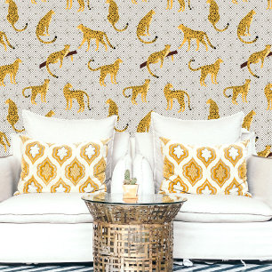 Wild Cats Cheetah Leopard Beige Orange Geometric Wallpaper