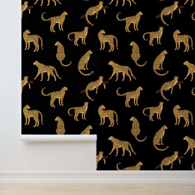 Wild Cats Leopards Cheetah Black Yellow LARGE Wallpaper (Application)