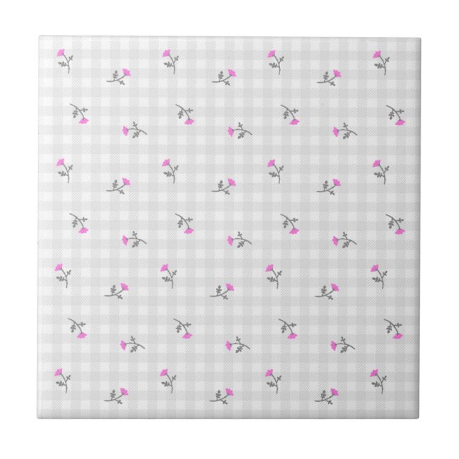Wild & Check (Gray) Ceramic Tile (Front)