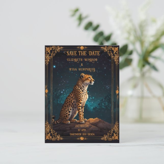 Wild Cheetah Wedding Invitation Postcard (Standing Front)