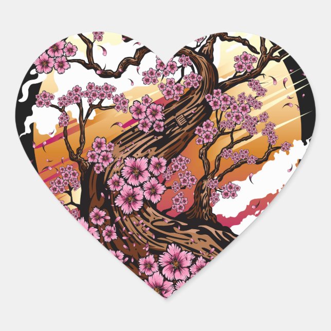 Wild Cherry Blossom Heart Sticker (Front)