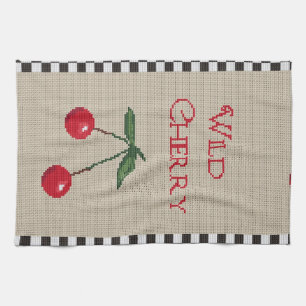 Wild Cherry Cross Stitch Dishtowel Tea Towel