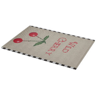 Wild Cherry Cross Stitch Glass Cutting Board