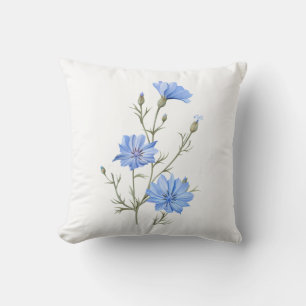 Wild Chicory Flower Botanical Watercolor Art Cushion