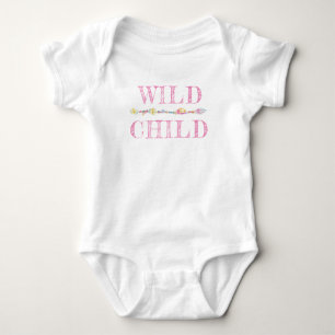Wild Child feathers beads boho pink baby romper Bodysuit