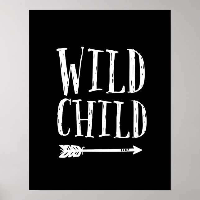 Wild Child  kids print black and white decor (Front)