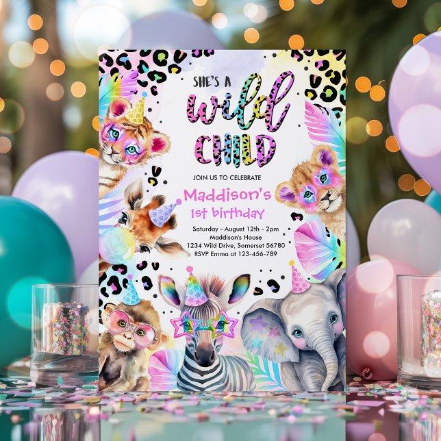Wild Child Safari Pink Girl Leopard Birthday Party Invitation (Creator Uploaded)