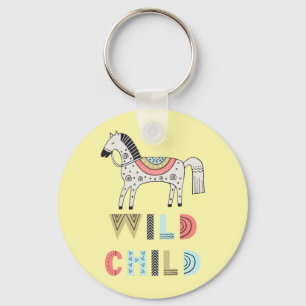 Wild Child Scandinavian Horse Pastel Yellow Key Ring