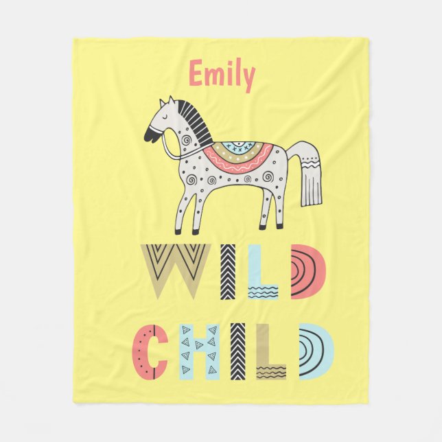 Wild Child Scandinavian Horse Personalised  Fleece Blanket (Front)